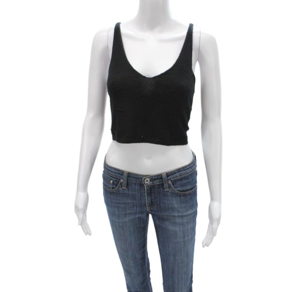 The Perfext Womens Cropped Cashmere V-Neck Tank Black Size M